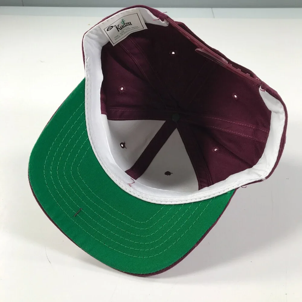 Vintage Snapback Hat Youth Size Dark Red Burgundy Flat Brim Kudzu YoungAn